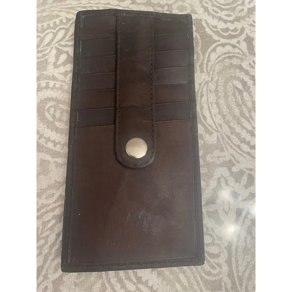 Marshal Genuine Leather Card Holder Wallet Brown Snap Closure Minimalist